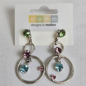 Bohm Silver Tone Drop/Dangle Hoop Earrings, Multicolor, 108MT3101 New
